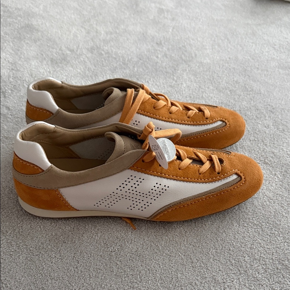 Casual Suede & Leather Sneakers in Mustard White